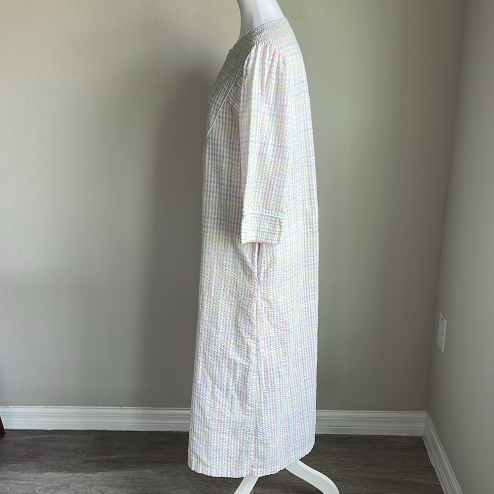 Vintage Miss Elaine Seersucker Striped Duster Hou… - image 3